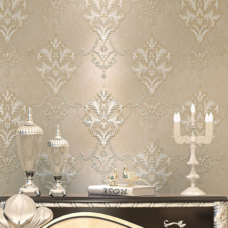 Damask Design Wallpaper Roll for Bedroom in Neutral Color, 33 ft. x 20.5 in, Non-Pasted Light Coffee Clearhalo 'Wall Decor' 'Wallpaper' 1063320