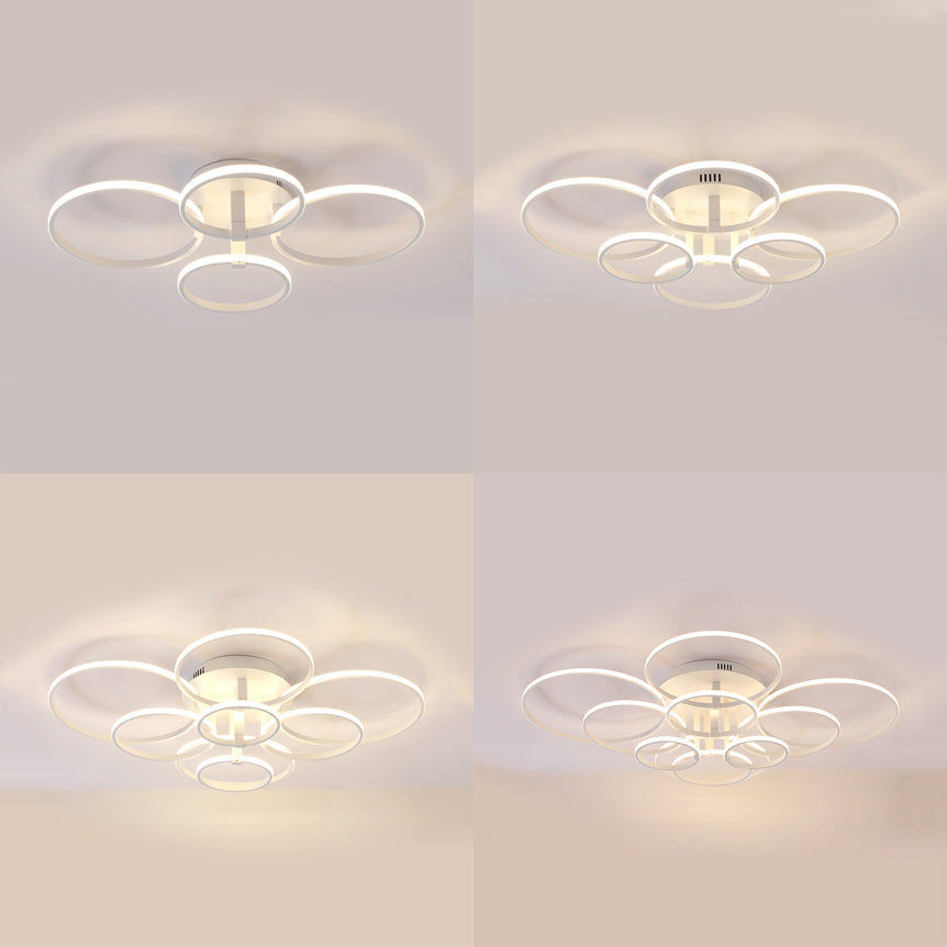 Acrylic Rings LED Semi Flush Light Simple 4/6/8 Lights Ceiling Mount Light Fixture in Warm/White Light Clearhalo 'Ceiling Lights' 'Close To Ceiling Lights' 'Close to ceiling' 'Semi-flushmount' Lighting' 106467