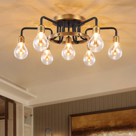 Clear Glass Bulb Semi Flush Mount Lamp Modernist Multi Lights Led Semi Flush Ceiling Light Fixture Brass Clearhalo 'Ceiling Lights' 'Close To Ceiling Lights' 'Close to ceiling' 'Glass shade' 'Glass' 'Semi-flushmount' Lighting' 106511