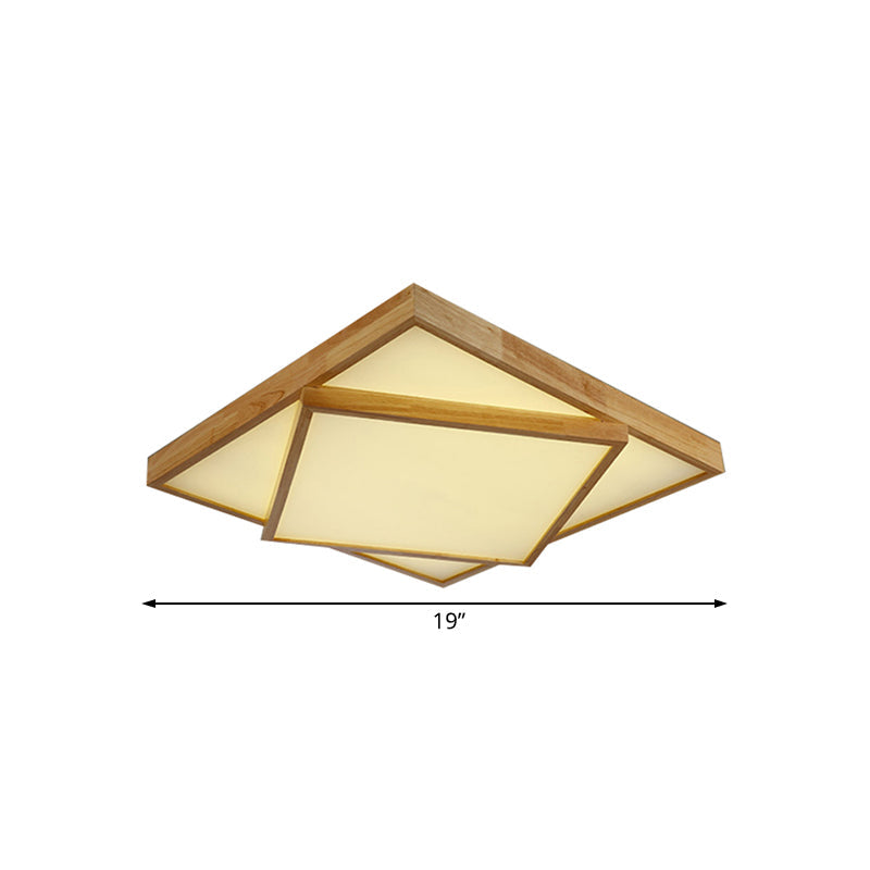 19"/25"/31.5" Wide Modern Square Wood Flush Mount Light LED Ceiling Light Fixture for Bedroom in Warm/White Light Clearhalo 'Ceiling Lights' 'Close To Ceiling Lights' 'Close to ceiling' 'Flush mount' Lighting' 110528