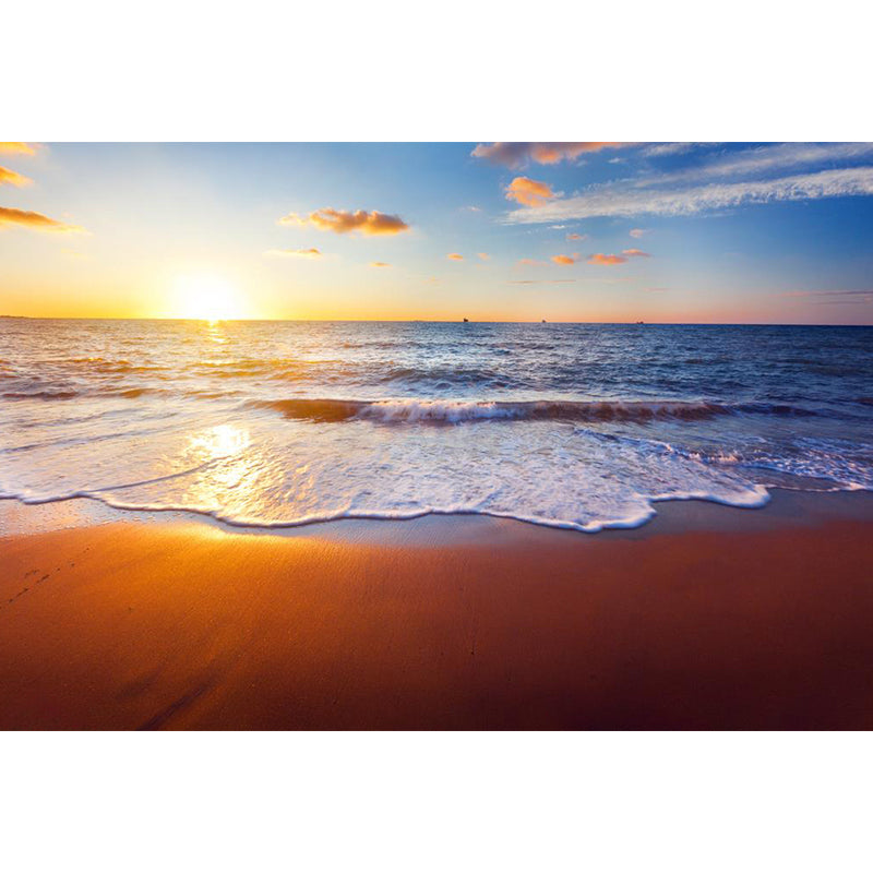 Blue and Brown Nordic Mural Wallpaper Extra Large Seashore and Sky Wall Art for Accent Wall Clearhalo 'Wall Decor' 'Wall Mural' 1114137