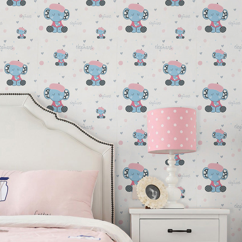 33' x 20.5" Contemporary Wallpaper Roll in Pastel Color Cute Elephant Wall Decor, Non-Pasted White Clearhalo 'Wall Decor' 'Wallpaper' 1116432