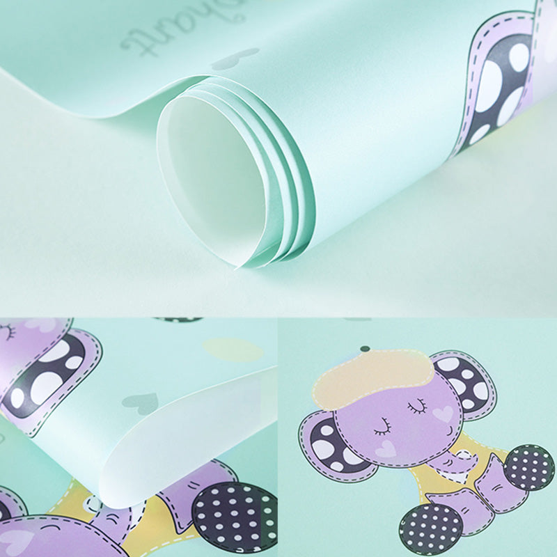 33' x 20.5" Contemporary Wallpaper Roll in Pastel Color Cute Elephant Wall Decor, Non-Pasted Clearhalo 'Wall Decor' 'Wallpaper' 1116436