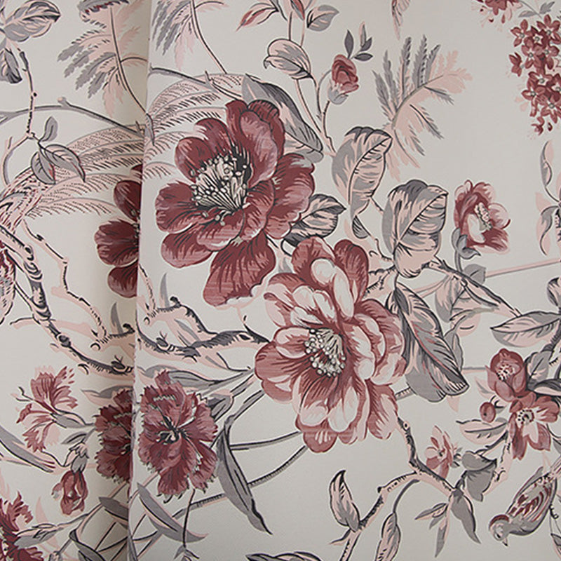 Blossoming Flower and Bird Wallpaper Roll for Accent Wall, Soft Color, 20.5"W x 33'L Clearhalo 'Country wall decor' 'Rustic' 'Wallpaper' Wall Decor' 1116578