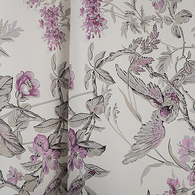 Blossoming Flower and Bird Wallpaper Roll for Accent Wall, Soft Color, 20.5"W x 33'L Clearhalo 'Country wall decor' 'Rustic' 'Wallpaper' Wall Decor' 1116581