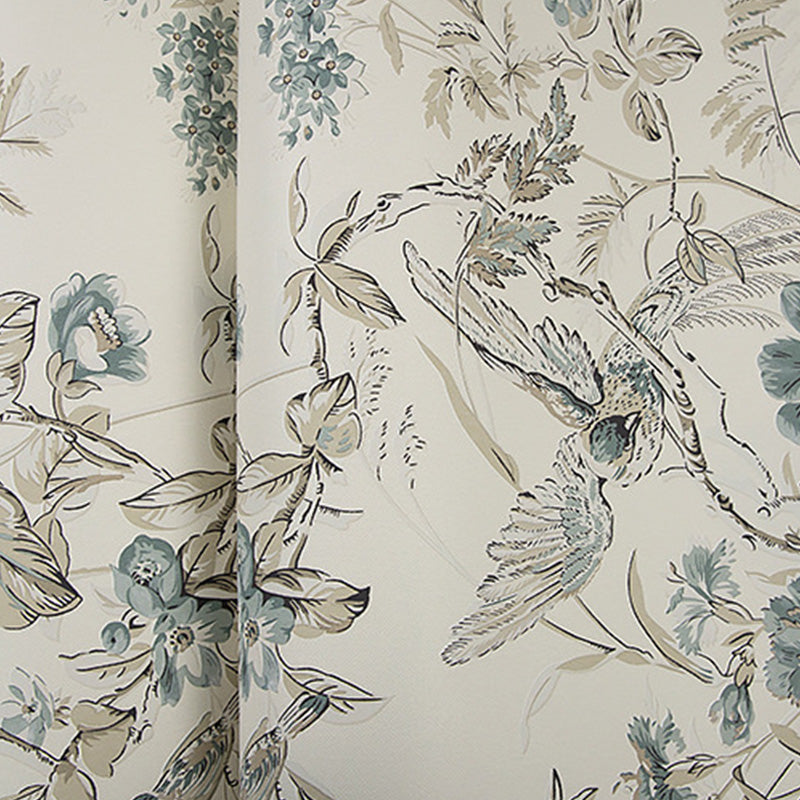 Blossoming Flower and Bird Wallpaper Roll for Accent Wall, Soft Color, 20.5"W x 33'L Clearhalo 'Country wall decor' 'Rustic' 'Wallpaper' Wall Decor' 1116590