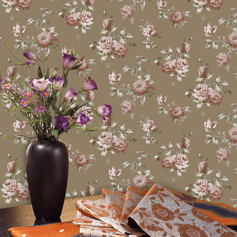 Floral Design Wall Covering in Natural Color Non-Woven Fabric Wallpaper for Living Room, 57.1 sq ft. Yellow Clearhalo 'Country wall decor' 'Rustic' 'Wallpaper' Wall Decor' 1118037