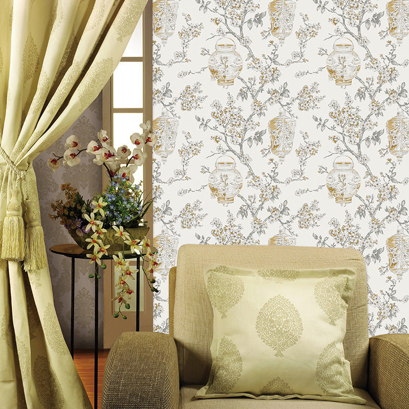 Countryside Flowers Wallpaper Roll in Neutral Color Guest Room Wall Decor, 20.5 in x 33 ft Yellow Clearhalo 'Country wall decor' 'Rustic' 'Wallpaper' Wall Decor' 1118050