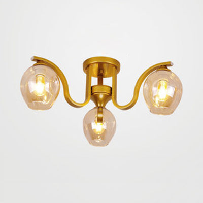 Creative Bud Shade Semi Ceiling Mount Light 3 Lights Glass and Metal Ceiling Lamp for Study Room Gold Clearhalo 'Ceiling Lights' 'Close To Ceiling Lights' 'Close to ceiling' 'Glass shade' 'Glass' 'Semi-flushmount' Lighting' 111829