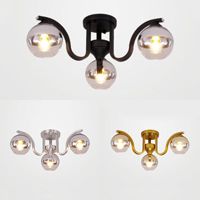 Globe Shade Study Room Ceiling Light Clear Glass 3 Lights Simple Style Semi Ceiling Mount Light Clearhalo 'Ceiling Lights' 'Close To Ceiling Lights' 'Close to ceiling' 'Glass shade' 'Glass' 'Semi-flushmount' Lighting' 111840