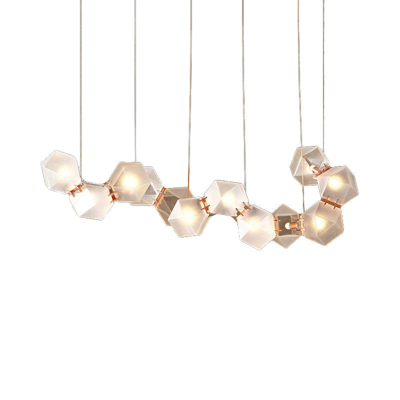Geometric Dining Room Island Lighting White Glass 12/14 Lights Modern Led Hanging Light Fixture Clearhalo 'Ceiling Lights' 'Glass shade' 'Glass' 'Island Lights' Lighting' 112029