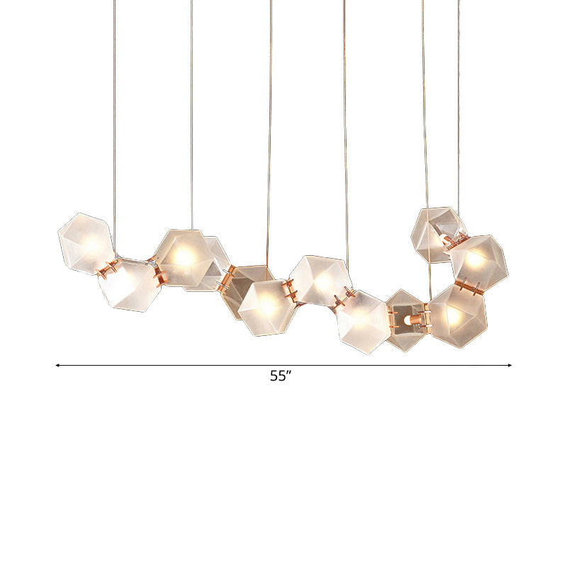 Geometric Dining Room Island Lighting White Glass 12/14 Lights Modern Led Hanging Light Fixture Clearhalo 'Ceiling Lights' 'Glass shade' 'Glass' 'Island Lights' Lighting' 112030