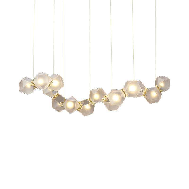 Geometric Dining Room Island Lighting White Glass 12/14 Lights Modern Led Hanging Light Fixture Clearhalo 'Ceiling Lights' 'Glass shade' 'Glass' 'Island Lights' Lighting' 112032