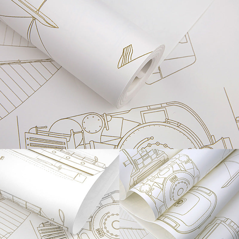 Cartoon Transportation Media Wall Decor Non-Woven Fabric Wallpaper for Children, 33'L x 20.5"W Clearhalo 'Wall Decor' 'Wallpaper' 1122730