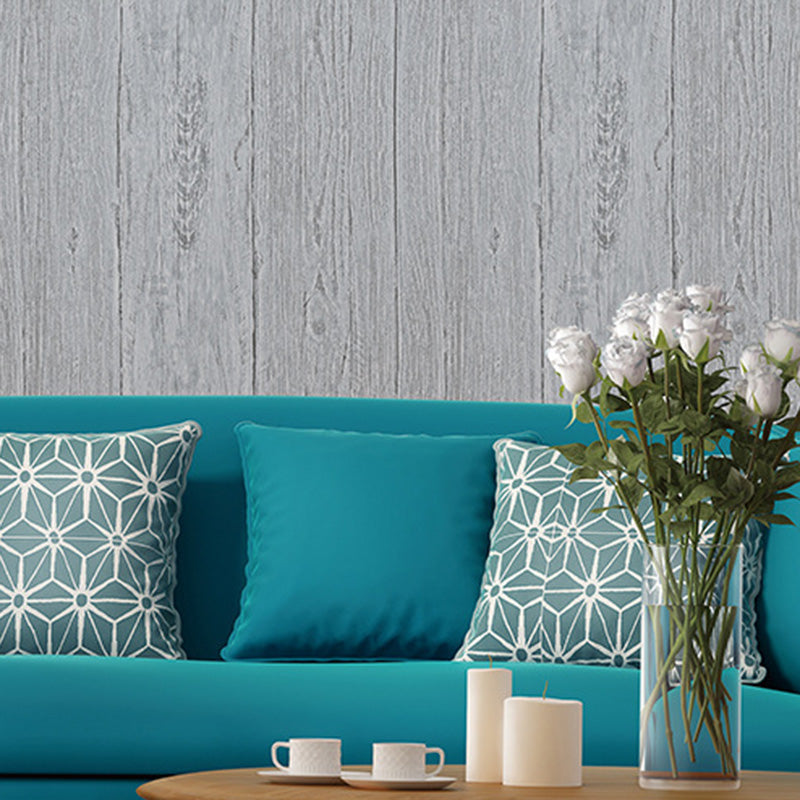 Nordic Faux Wood Wallpaper Roll in Pastel Color Dining Room Decorative Wall Covering, 33' x 20.5" Gray-Blue Clearhalo 'Country wall decor' 'Rustic' 'Wallpaper' Wall Decor' 1123108