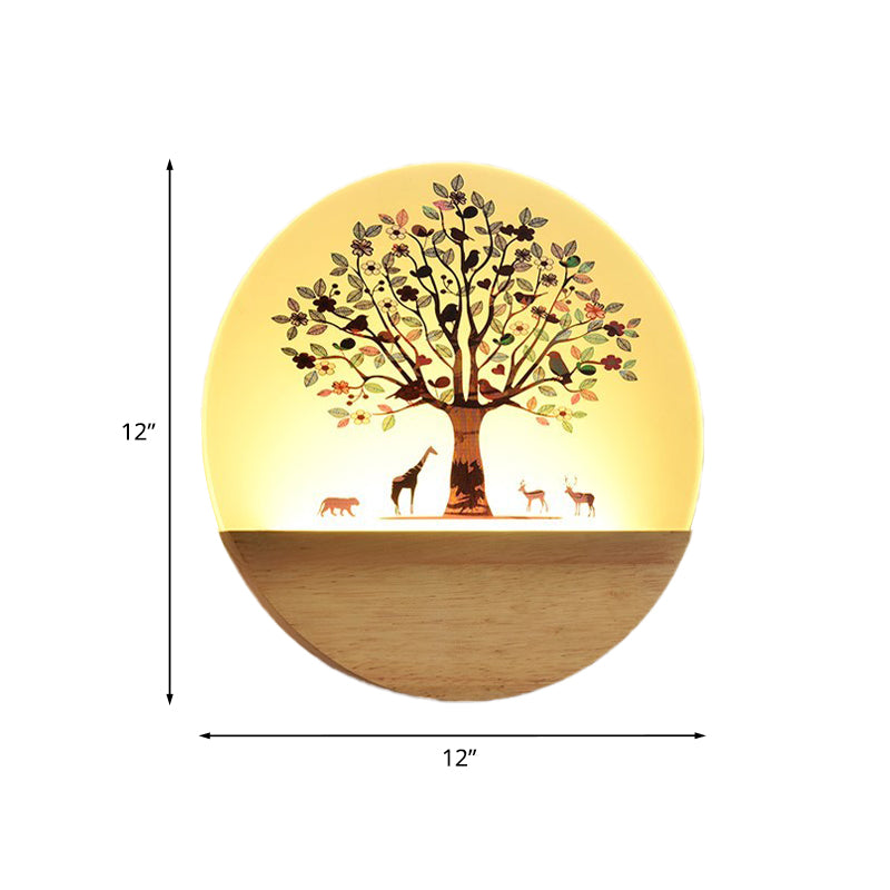 Nordic LED Wall Light Wood Tree and Animal/Flowering Tree Print Mural Light Fixture with Acrylic Shade Clearhalo 'Modern wall lights' 'Modern' 'Wall Lamps & Sconces' 'Wall Lights' Lighting' 1126291