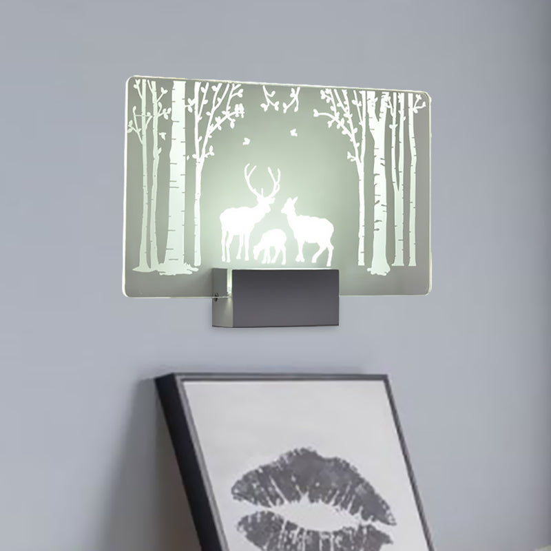 Artistry LED Wall Lighting Clear Coconut Tree/Elk Wall Mount Mural Lamp with Aluminum Shade for Bedroom Clear Elk Clearhalo 'Cast Iron' 'Glass' 'Industrial' 'Modern wall lights' 'Modern' 'Tiffany' 'Traditional wall lights' 'Wall Lamps & Sconces' 'Wall Lights' Lighting' 1126446