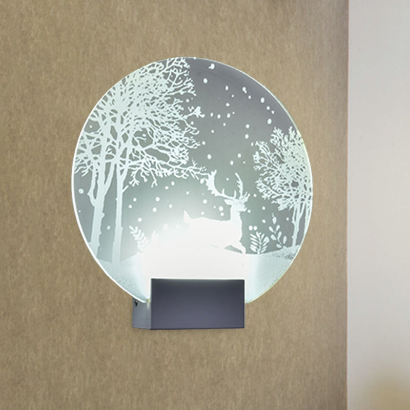 Hotel LED Mural Light Art Decor Clear Sconce Lighting with Winter Elk/Christmas Tree Pattern Metal Shade Clear Elk Clearhalo 'Cast Iron' 'Glass' 'Industrial' 'Modern wall lights' 'Modern' 'Tiffany' 'Traditional wall lights' 'Wall Lamps & Sconces' 'Wall Lights' Lighting' 1126459