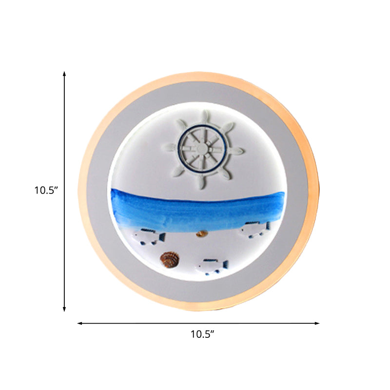 White Coastal Scenery Mural Lamp Decorative Acrylic LED Round Wall Mount Lighting for Bedroom Clearhalo 'Modern wall lights' 'Modern' 'Wall Lamps & Sconces' 'Wall Lights' Lighting' 1126471