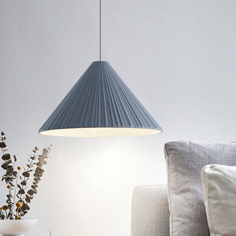 White/Pink/Blue Ribbed Cone Pendant Light Nordic Style 1 Light Living Room Hanging Lamp, 8"/12.5"/16" Diameter Blue 12.5" Clearhalo 'Art Deco Pendants' 'Cast Iron' 'Ceiling Lights' 'Ceramic' 'Crystal' 'Industrial Pendants' 'Industrial' 'Metal' 'Middle Century Pendants' 'Modern Pendants' 'Modern' 'Pendant Lights' 'Pendants' 'Tiffany' Lighting' 1126852