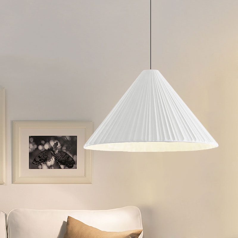 White/Pink/Blue Ribbed Cone Pendant Light Nordic Style 1 Light Living Room Hanging Lamp, 8"/12.5"/16" Diameter White 12.5" Clearhalo 'Art Deco Pendants' 'Cast Iron' 'Ceiling Lights' 'Ceramic' 'Crystal' 'Industrial Pendants' 'Industrial' 'Metal' 'Middle Century Pendants' 'Modern Pendants' 'Modern' 'Pendant Lights' 'Pendants' 'Tiffany' Lighting' 1126856