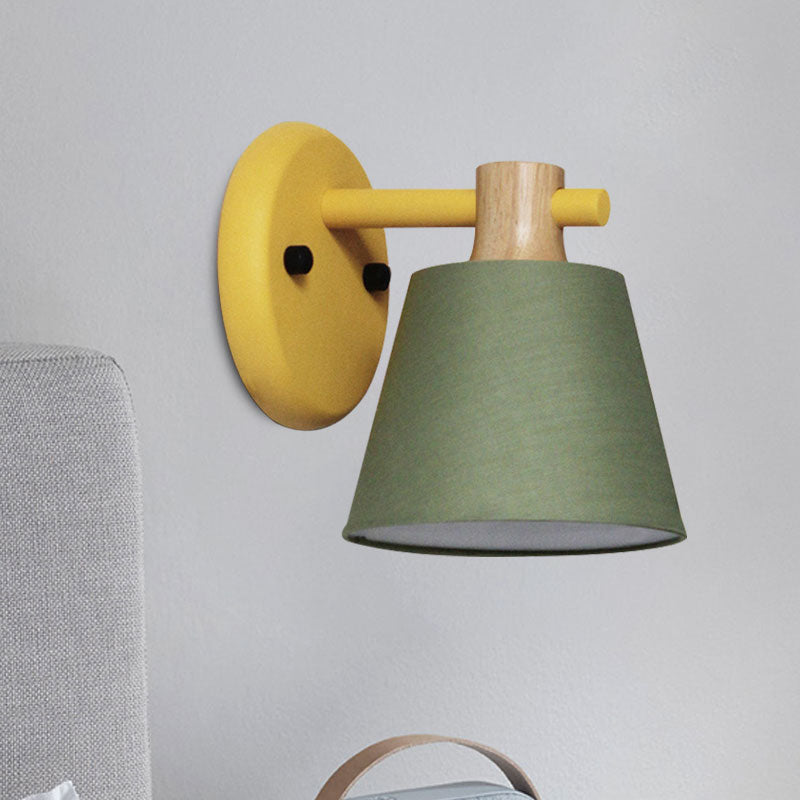 Nordic Stylish Bucket Wall Lamp Rotatable 1 Light Fabric Wall Lighting for Child Bedroom Stair Green Clearhalo 'Modern wall lights' 'Modern' 'Wall Lamps & Sconces' 'Wall Lights' Lighting' 1127767