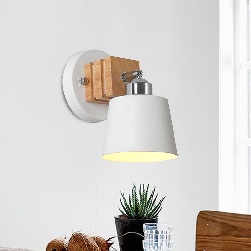 Rotatable Iron Bucket Wall Light 1 Head Nordic Style Wall Lamp in White Finish for Bedside Bathroom Clearhalo 'Cast Iron' 'Glass' 'Industrial' 'Modern wall lights' 'Modern' 'Tiffany' 'Traditional wall lights' 'Wall Lamps & Sconces' 'Wall Lights' Lighting' 1127777