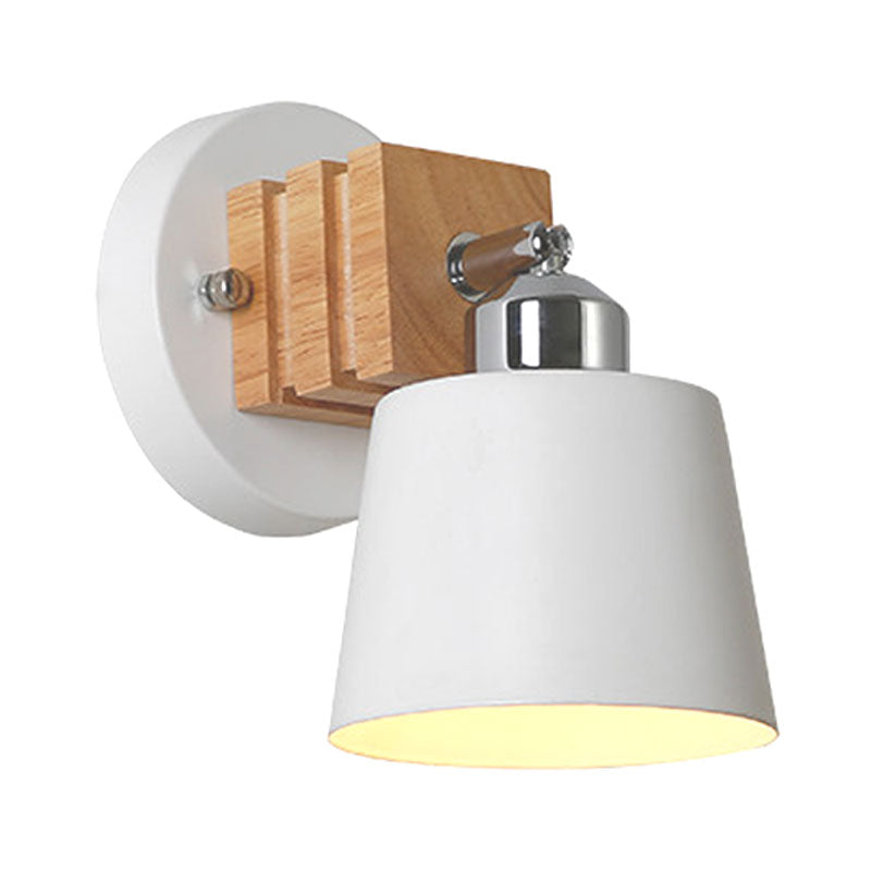 Rotatable Iron Bucket Wall Light 1 Head Nordic Style Wall Lamp in White Finish for Bedside Bathroom Clearhalo 'Cast Iron' 'Glass' 'Industrial' 'Modern wall lights' 'Modern' 'Tiffany' 'Traditional wall lights' 'Wall Lamps & Sconces' 'Wall Lights' Lighting' 1127778
