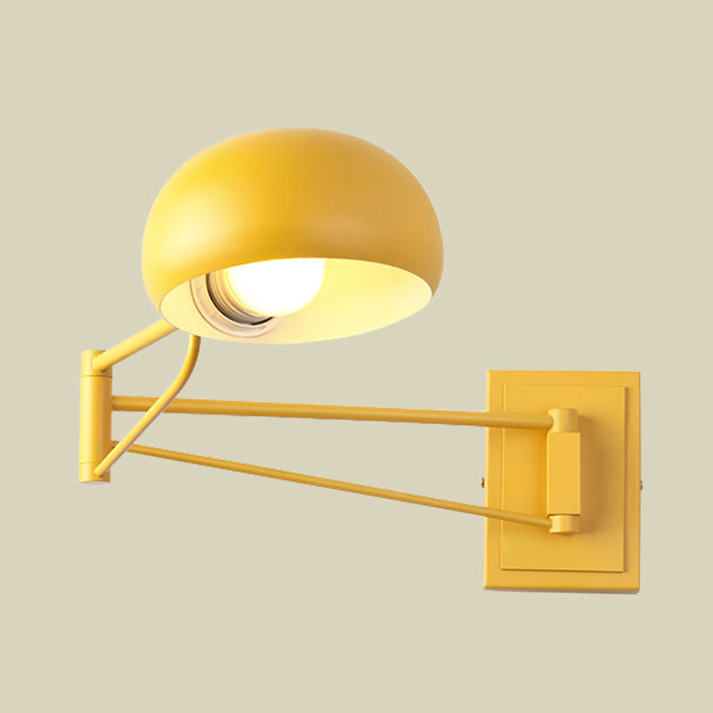 Macaron Loft Extendable Wall Lighting Bowl Shade One Bulb Metal Sconce Lamp for Adult Kid Bedroom Clearhalo 'Cast Iron' 'Glass' 'Industrial' 'Modern wall lights' 'Modern' 'Tiffany' 'Traditional wall lights' 'Wall Lamps & Sconces' 'Wall Lights' Lighting' 1127885