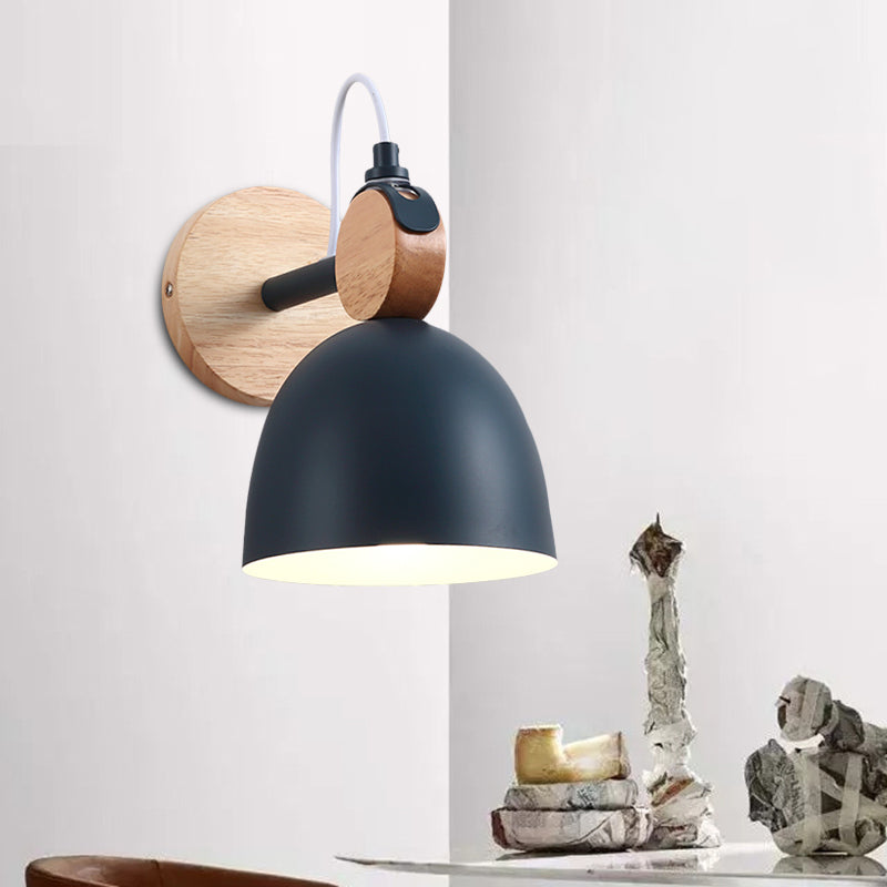 Metal Bowl Shade Sconce Lamp Kid Bedroom Shop 1 Head Macaron Style Wall Light Clearhalo 'Cast Iron' 'Glass' 'Industrial' 'Modern wall lights' 'Modern' 'Tiffany' 'Traditional wall lights' 'Wall Lamps & Sconces' 'Wall Lights' Lighting' 1128022