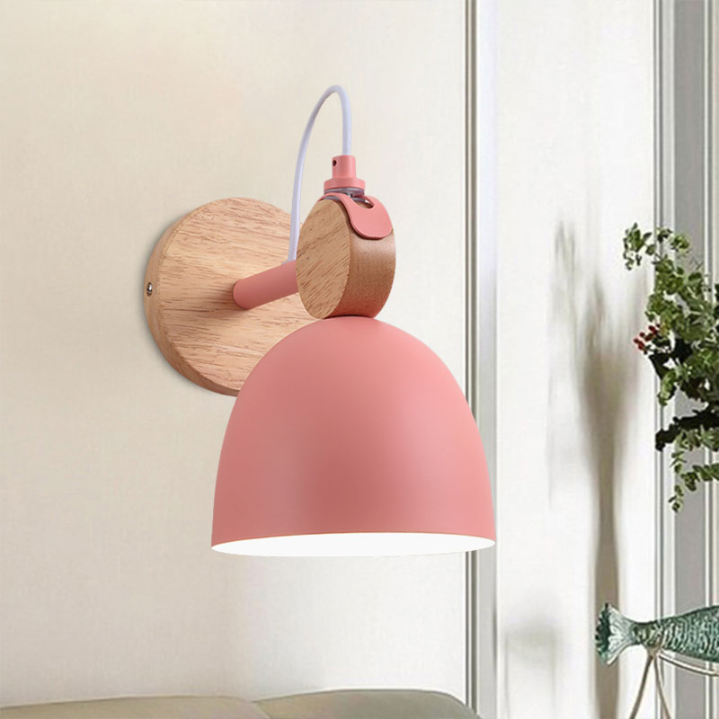 Metal Bowl Shade Sconce Lamp Kid Bedroom Shop 1 Head Macaron Style Wall Light Clearhalo 'Cast Iron' 'Glass' 'Industrial' 'Modern wall lights' 'Modern' 'Tiffany' 'Traditional wall lights' 'Wall Lamps & Sconces' 'Wall Lights' Lighting' 1128026