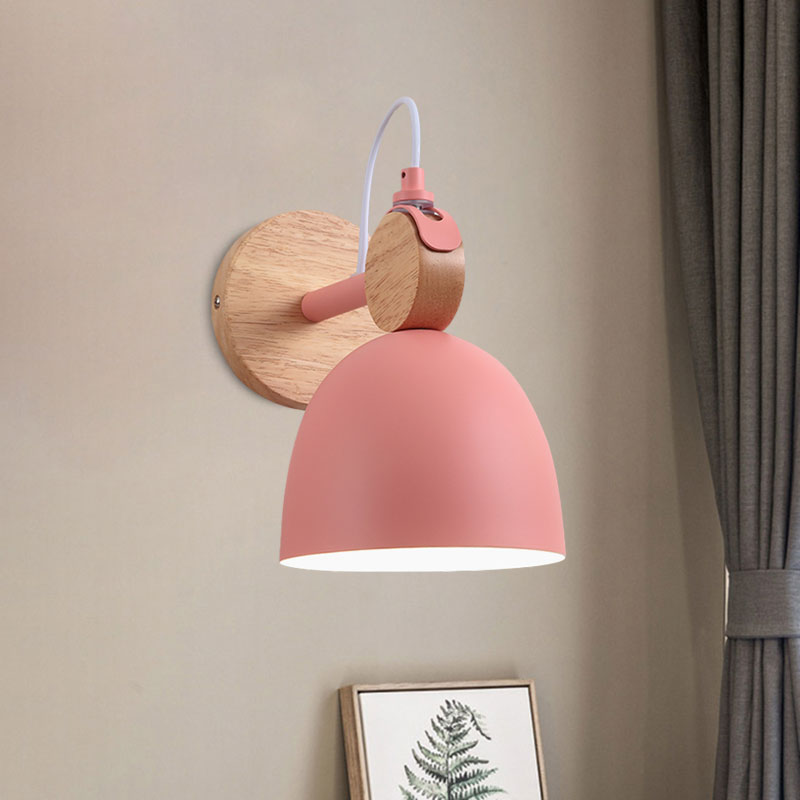 Metal Bowl Shade Sconce Lamp Kid Bedroom Shop 1 Head Macaron Style Wall Light Clearhalo 'Cast Iron' 'Glass' 'Industrial' 'Modern wall lights' 'Modern' 'Tiffany' 'Traditional wall lights' 'Wall Lamps & Sconces' 'Wall Lights' Lighting' 1128027