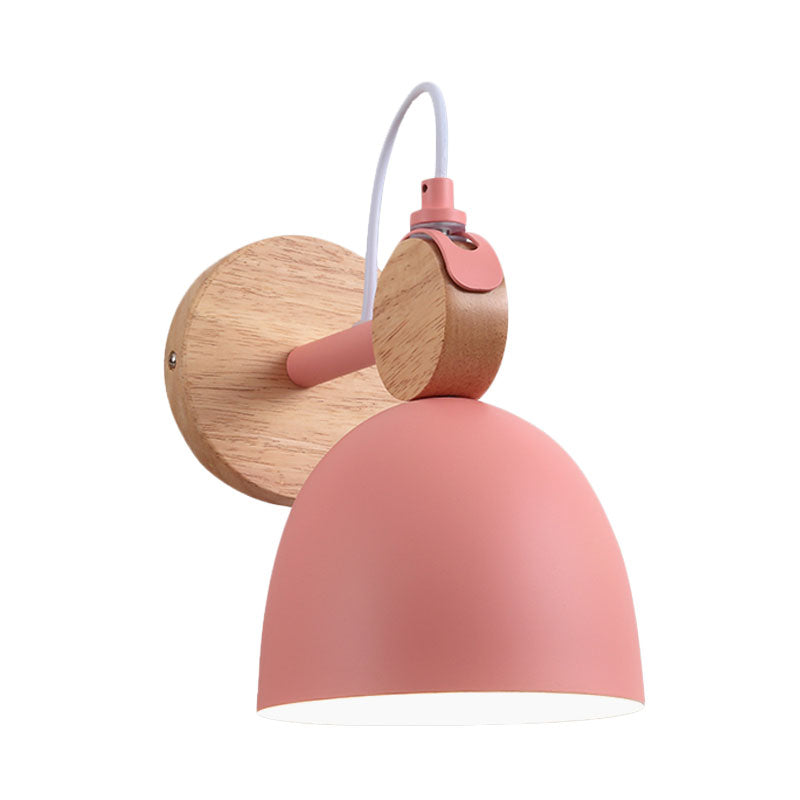 Metal Bowl Shade Sconce Lamp Kid Bedroom Shop 1 Head Macaron Style Wall Light Clearhalo 'Cast Iron' 'Glass' 'Industrial' 'Modern wall lights' 'Modern' 'Tiffany' 'Traditional wall lights' 'Wall Lamps & Sconces' 'Wall Lights' Lighting' 1128028
