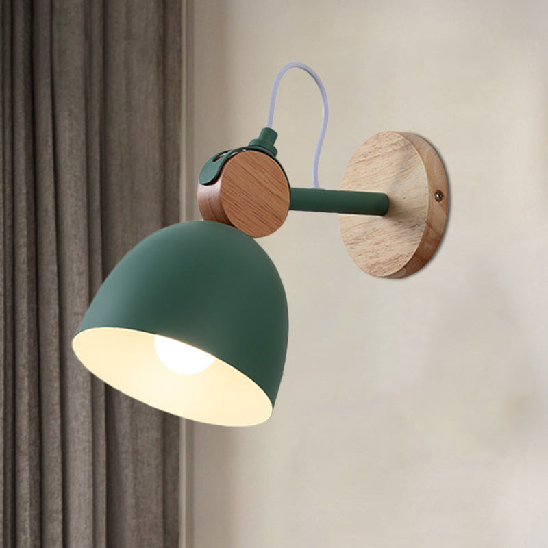 Metal Bowl Shade Sconce Lamp Kid Bedroom Shop 1 Head Macaron Style Wall Light Clearhalo 'Cast Iron' 'Glass' 'Industrial' 'Modern wall lights' 'Modern' 'Tiffany' 'Traditional wall lights' 'Wall Lamps & Sconces' 'Wall Lights' Lighting' 1128031
