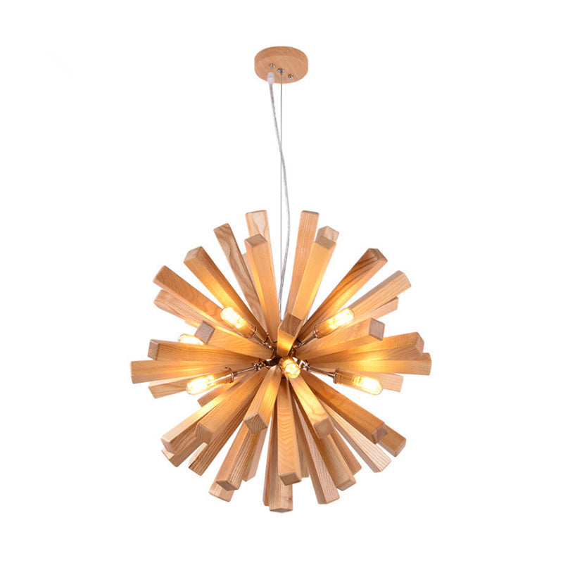 Starburst Chandelier Pendant Light Modernism Wood 14"/20.5"/28" Dia LED Beige Hanging Ceiling Light Clearhalo 'Carpenter Chandeliers' 'Ceiling Lights' 'Chandeliers' 'Industrial' 'Modern Chandeliers' 'Modern' Lighting' 113008