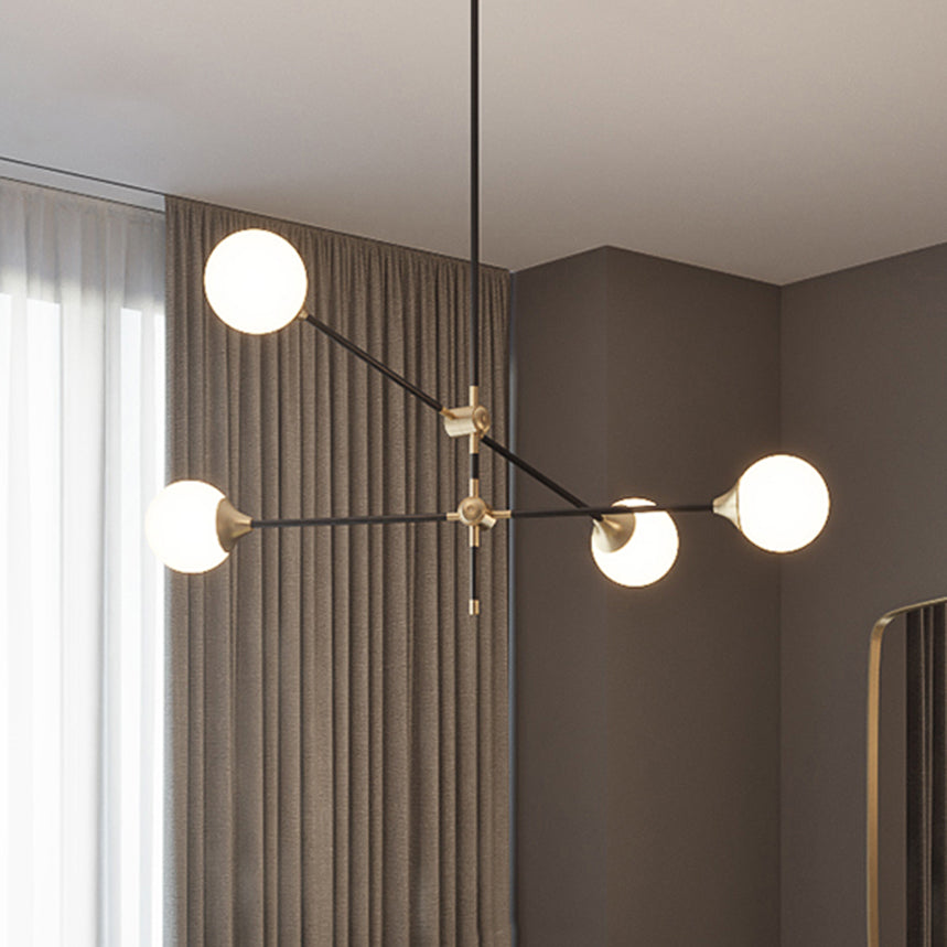 Modernist Exposed Ceiling Lamp Metallic 2/3 Lights Living Room Black Pendant Lighting with Opal Glass Ball Shade 4 Black Clearhalo 'Ceiling Lights' 'Chandeliers' 'Modern Chandeliers' 'Modern' Lighting' 113021