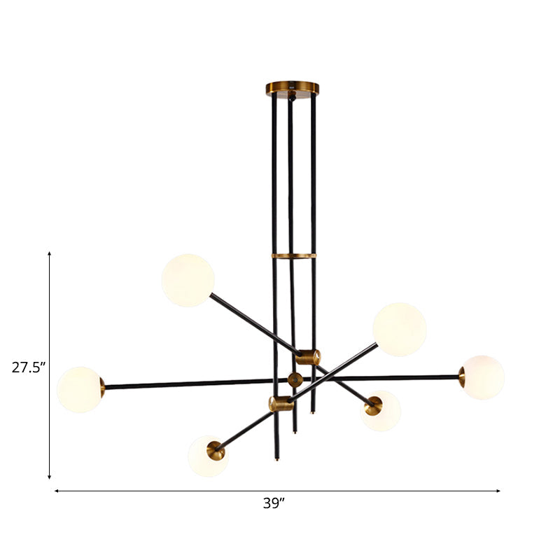 Modernist Exposed Ceiling Lamp Metallic 2/3 Lights Living Room Black Pendant Lighting with Opal Glass Ball Shade Clearhalo 'Ceiling Lights' 'Chandeliers' 'Modern Chandeliers' 'Modern' Lighting' 113028