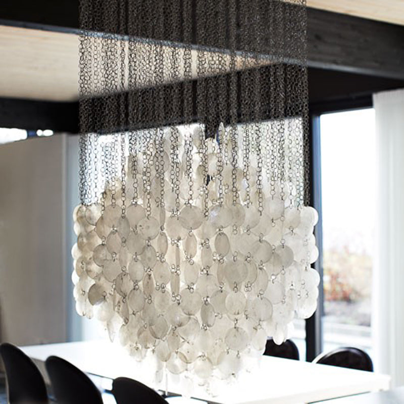 Wind Chime Chandelier Pendant Light Nordic Shell 19.5"/23.5" Dia 4 Lights White Hanging Ceiling Light White Clearhalo 'Ceiling Lights' 'Chandeliers' 'Modern Chandeliers' 'Modern' Lighting' 113095