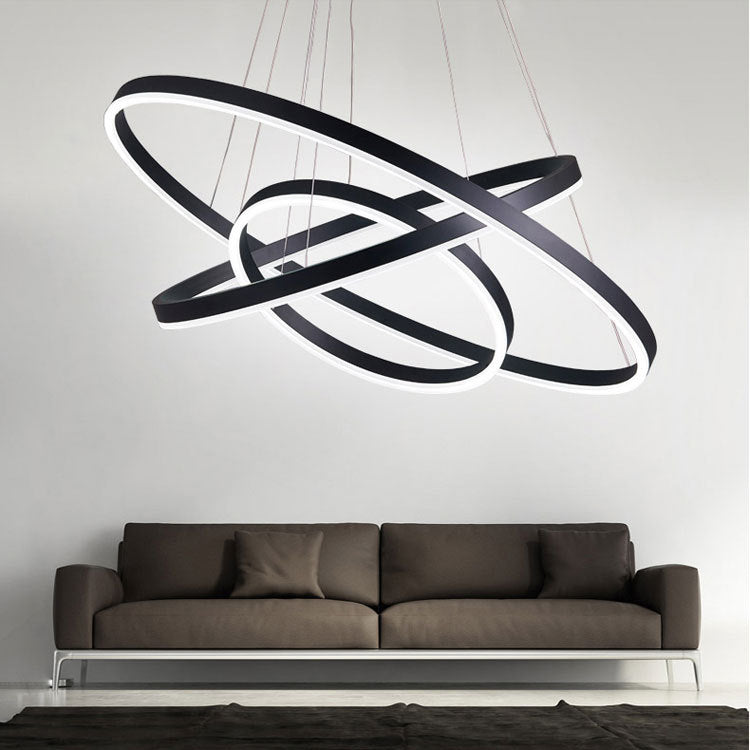 1/2/3-Ring Living Room Ceiling Light Black Chandelier with Acrylic Shade in Warm/White Light Clearhalo 'Ceiling Lights' 'Chandeliers' 'Modern Chandeliers' 'Modern' Lighting' 113149