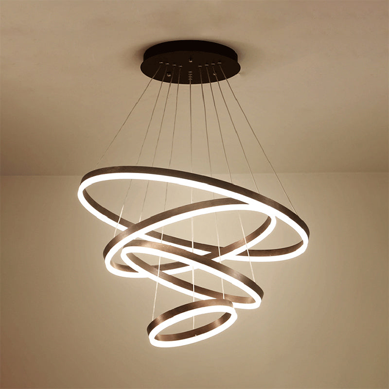 1/2/3-Ring Living Room Ceiling Light Black Chandelier with Acrylic Shade in Warm/White Light Black Four Rings Clearhalo 'Ceiling Lights' 'Chandeliers' 'Modern Chandeliers' 'Modern' Lighting' 113150