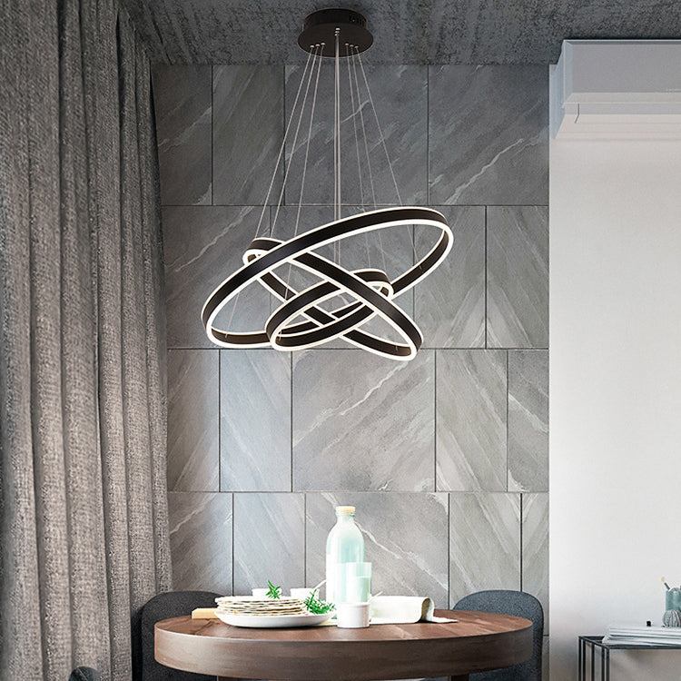 Black/Brown Ring Ceiling Pendant Contemporary 2/3/4 Lights Acrylic LED Chandelier in Warm/White Light Clearhalo 'Ceiling Lights' 'Chandeliers' 'Modern Chandeliers' 'Modern' Lighting' 113270