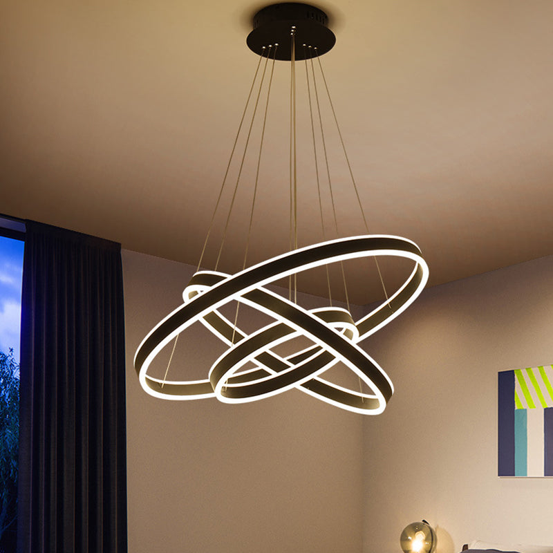 Black/Brown Ring Ceiling Pendant Contemporary 2/3/4 Lights Acrylic LED Chandelier in Warm/White Light Clearhalo 'Ceiling Lights' 'Chandeliers' 'Modern Chandeliers' 'Modern' Lighting' 113271