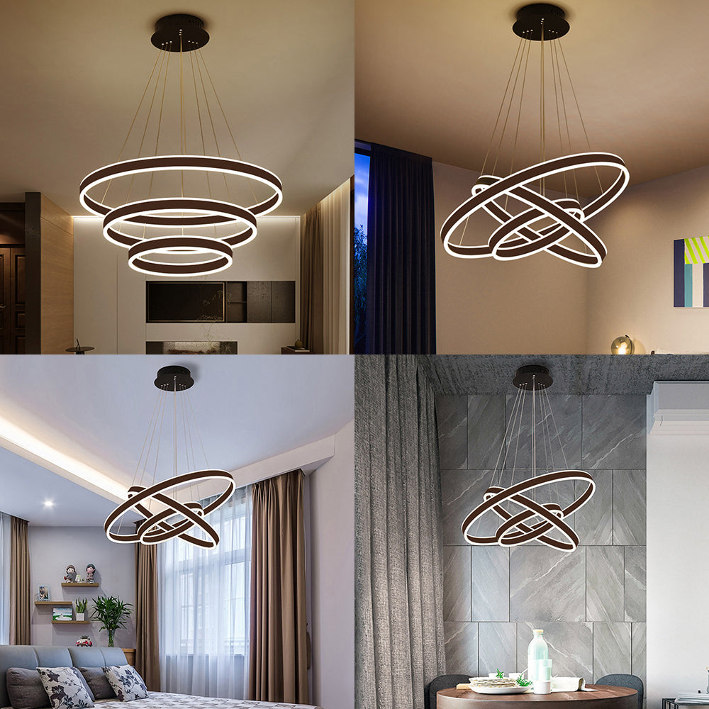 Black/Brown Ring Ceiling Pendant Contemporary 2/3/4 Lights Acrylic LED Chandelier in Warm/White Light Clearhalo 'Ceiling Lights' 'Chandeliers' 'Modern Chandeliers' 'Modern' Lighting' 113279