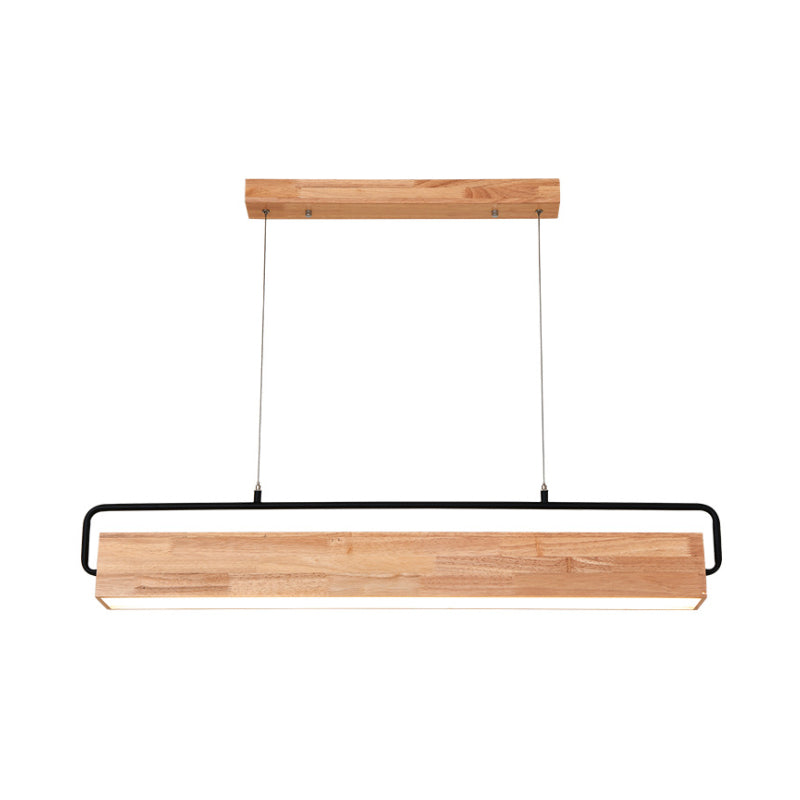 28"/35.5" Wide Modern Rectangular Wood Ceiling Chandelier 1-Head LED Drop Pendant Light in Warm/White Light Clearhalo 'Ceiling Lights' 'Chandeliers' Lighting' options 113342