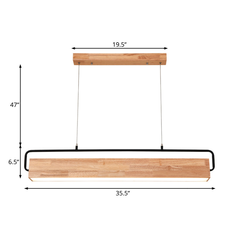 28"/35.5" Wide Modern Rectangular Wood Ceiling Chandelier 1-Head LED Drop Pendant Light in Warm/White Light Clearhalo 'Ceiling Lights' 'Chandeliers' Lighting' options 113344