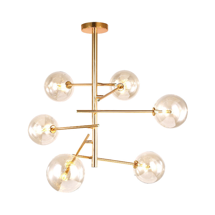 Clear Glass Global Chandelier with Starburst Design Post-Modernist 6/8 Lights Led Hanging Pendant Light in Gold Clearhalo 'Ceiling Lights' 'Chandeliers' 'Glass shade' 'Glass' 'Modern Chandeliers' 'Modern' Lighting' 113455