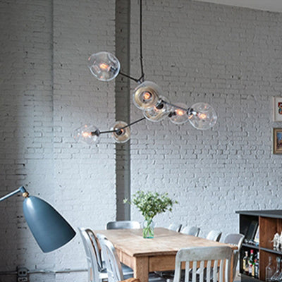 Bubble Chandelier Lighting Contemporary Glass 3/5 Heads Dining Room Adjustable Pendant Lamp in Black/Gold Finish 7 Black Clearhalo 'Ceiling Lights' 'Chandeliers' 'Glass shade' 'Glass' 'Modern Chandeliers' 'Modern' Lighting' 113537