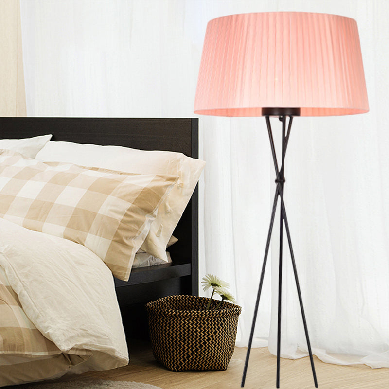 Drum Shade Fabric Floor Standing Light Modern Style 1 Bulb Pink/Black/Red Tripod Floor Lamp Clearhalo 'Floor Lamps' 'Lamps' Lighting' 1135794