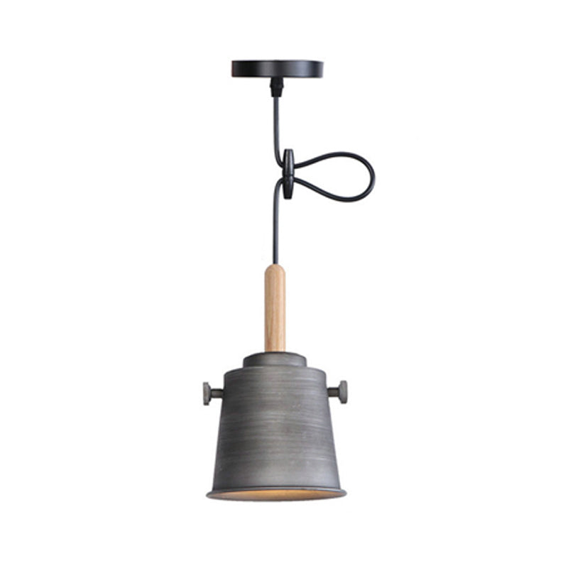 Vintage Stylish Bucket Pendant Light 1 Light Metallic Hanging Ceiling Light in Black/Grey for Dining Room Clearhalo 'Art Deco Pendants' 'Black' 'Cast Iron' 'Ceiling Lights' 'Ceramic' 'Crystal' 'Industrial Pendants' 'Industrial' 'Metal' 'Middle Century Pendants' 'Pendant Lights' 'Pendants' 'Rustic Pendants' 'Tiffany' Lighting' 1135935
