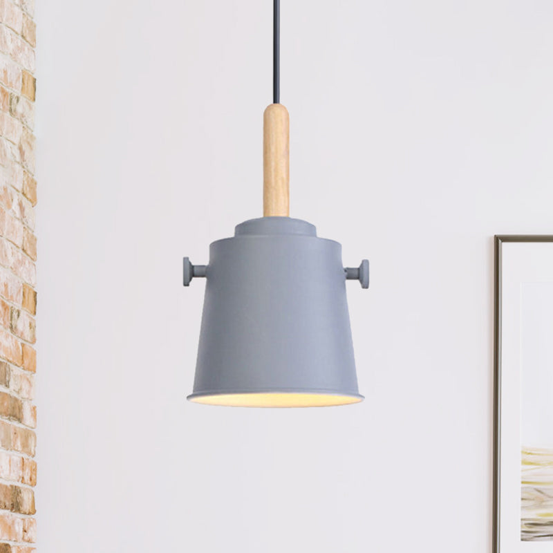 Vintage Stylish Bucket Pendant Light 1 Light Metallic Hanging Ceiling Light in Black/Grey for Dining Room Clearhalo 'Art Deco Pendants' 'Black' 'Cast Iron' 'Ceiling Lights' 'Ceramic' 'Crystal' 'Industrial Pendants' 'Industrial' 'Metal' 'Middle Century Pendants' 'Pendant Lights' 'Pendants' 'Rustic Pendants' 'Tiffany' Lighting' 1135937